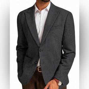 PJ Paul Jones Blazer SzXL Tweed Herringbone Classic Gray Wool Blend Work Career